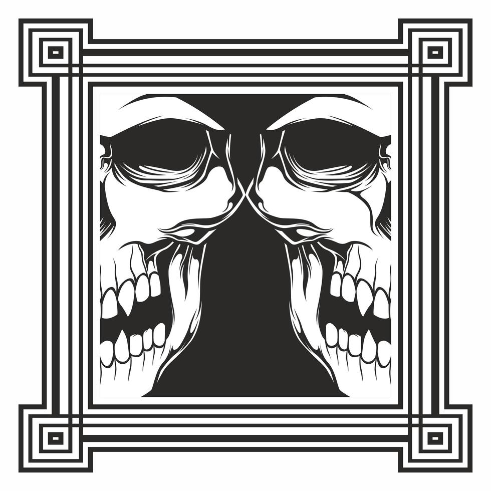 Two Twin Skull Halves in Frame vector