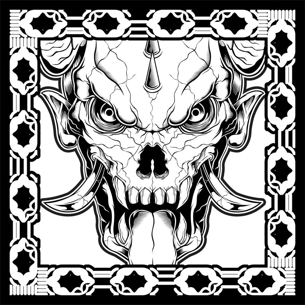 Demon Skulls with Horns and Tongue Out vector