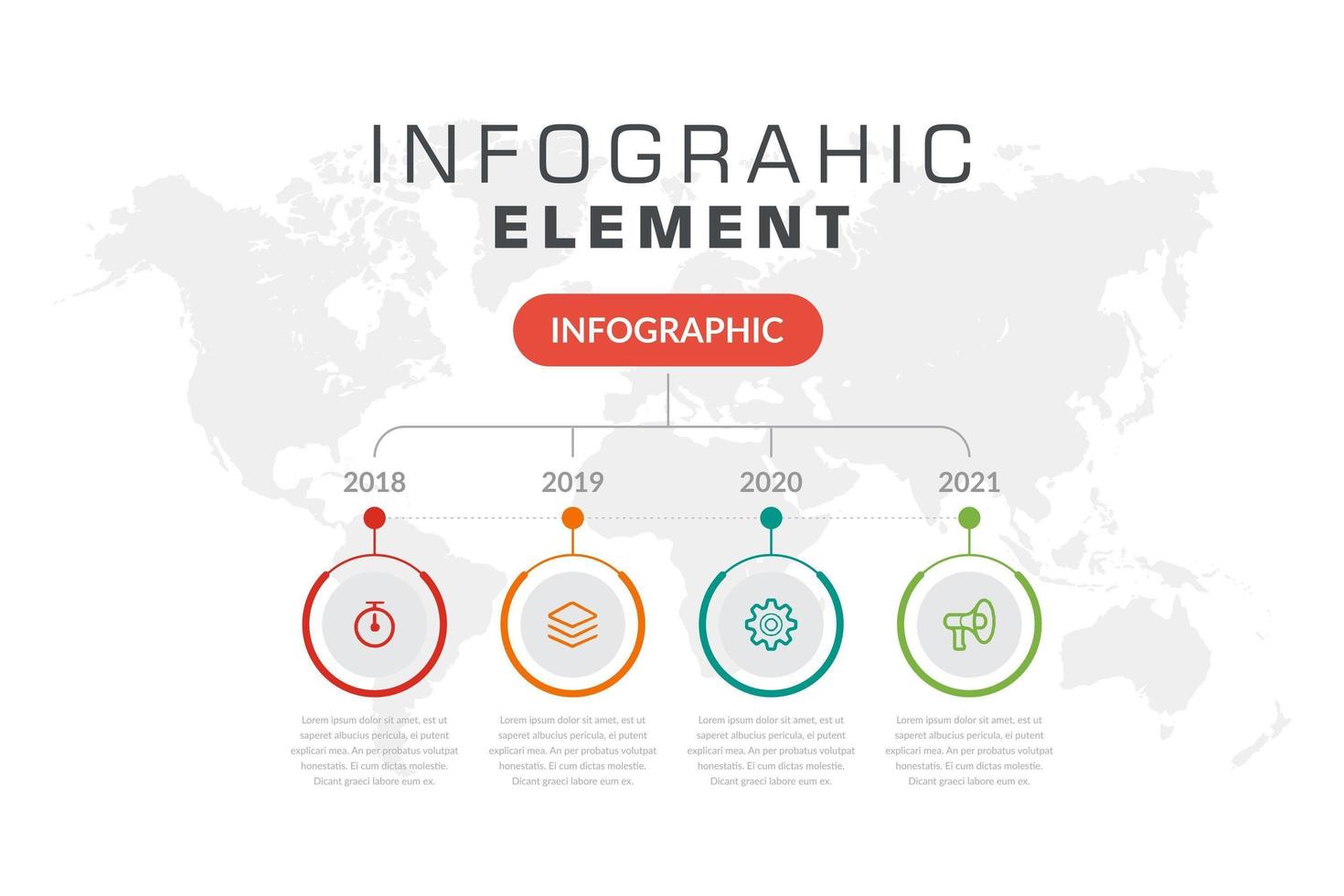 Infografía de línea de tiempo con 4 iconos coloridos en círculos vector