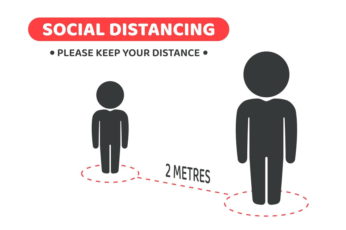 mantenerse a 2 metros de distancia signo de distanciamiento social vector