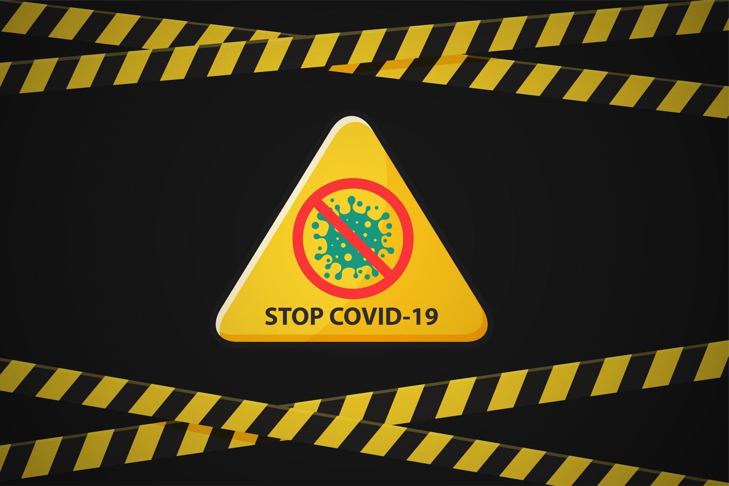 Police tape borders with Stop Covid-19 warning sign vector