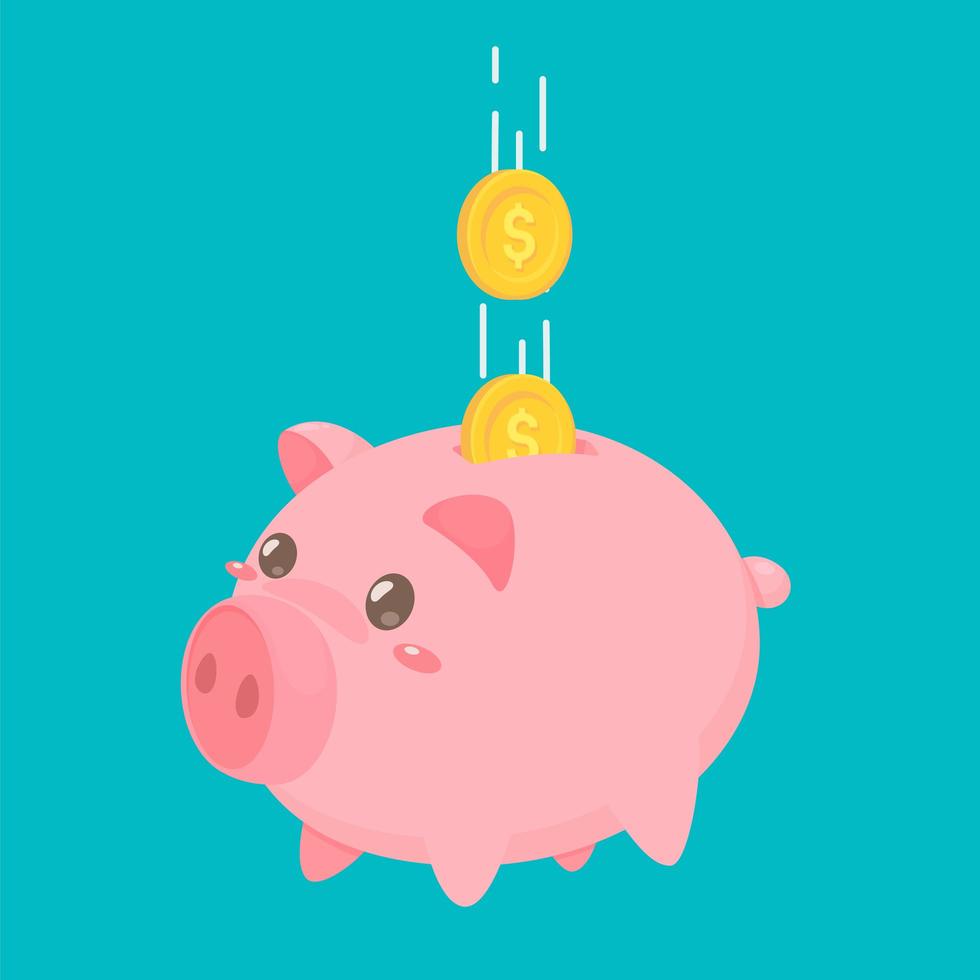 Pink Piggy Bank with Coins vector