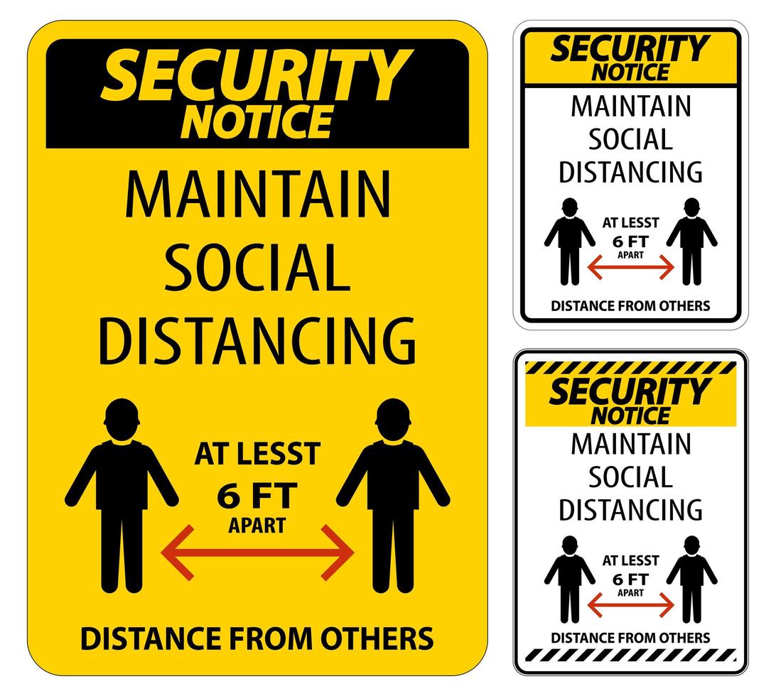 Maintain Social Distancing Security Notice Sign Set vector
