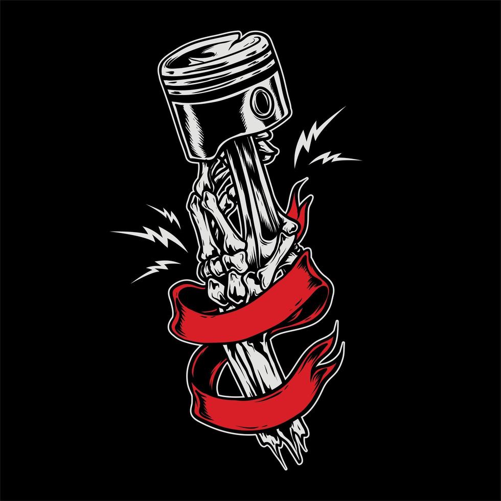 Skeleton Hand Holding Piston in Red Ribbon vector