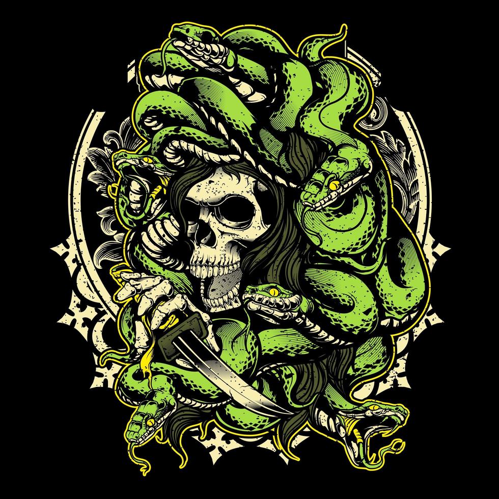 Medusa Skull with Snakes and Dagger vector