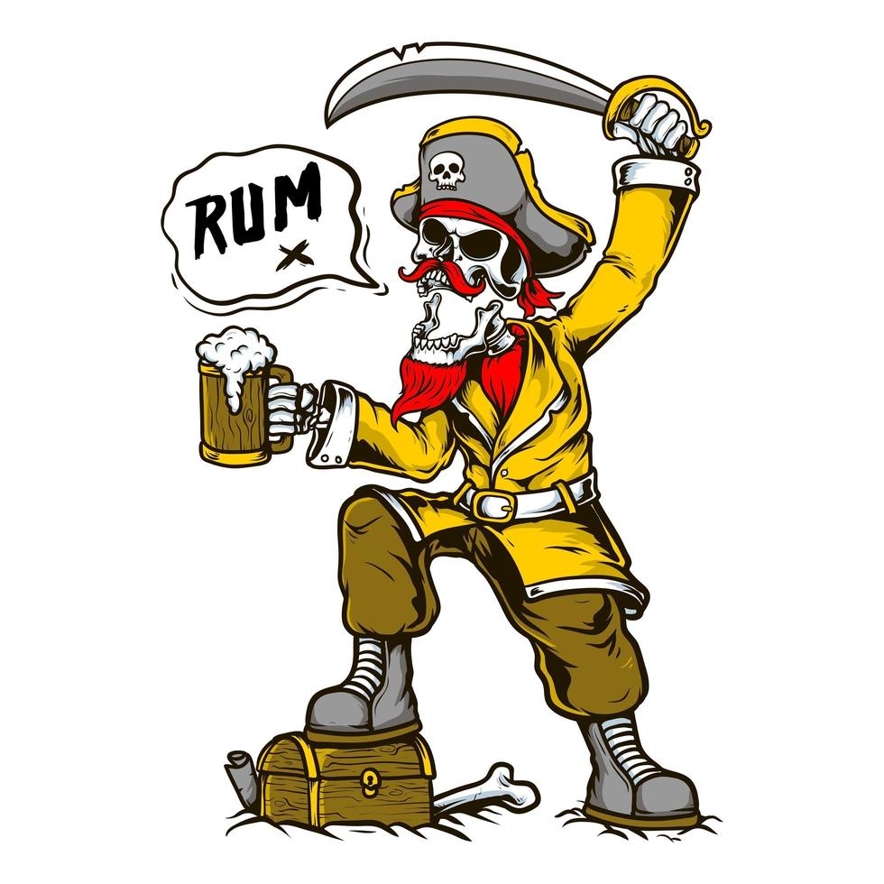 Skeleton Pirate Holding Sword and Rum vector