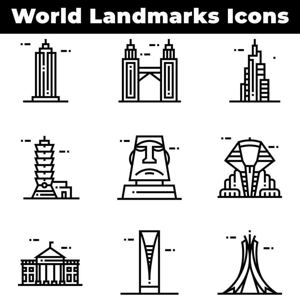 World Landmark Icons Including Empire State Building vector