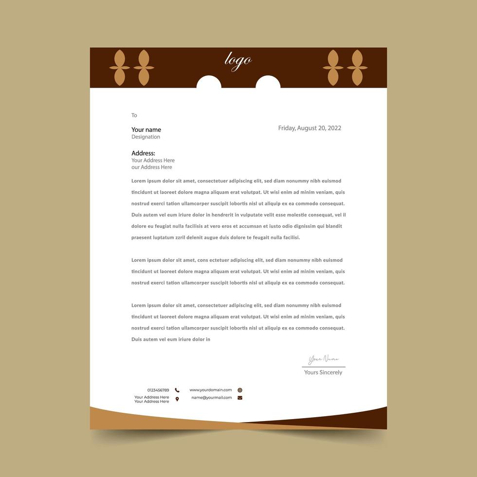 Brown Header with Tan Shapes Letterhead vector