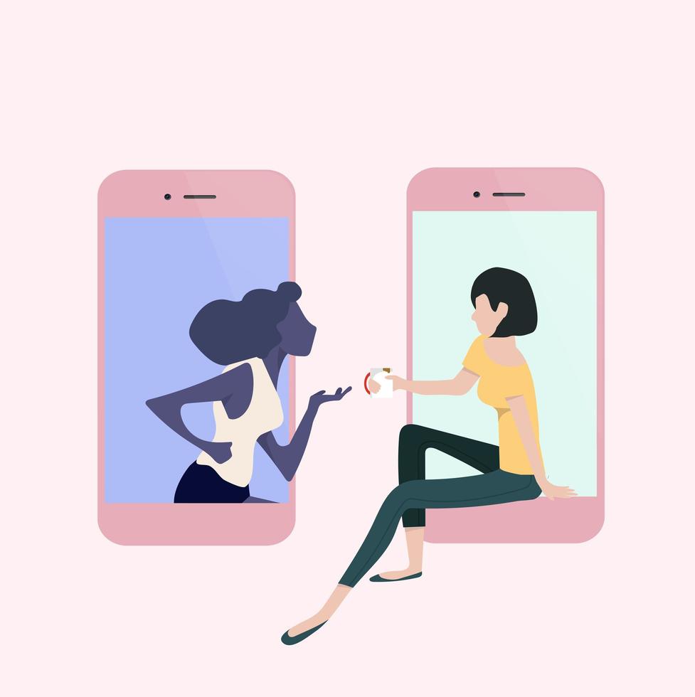 mujeres chateando en teléfonos móviles vector