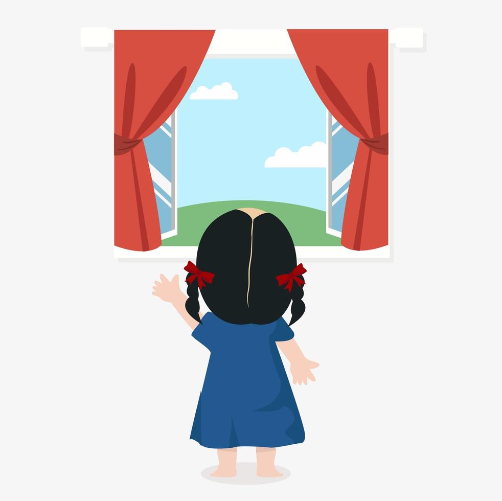 Girl next to open window  vector