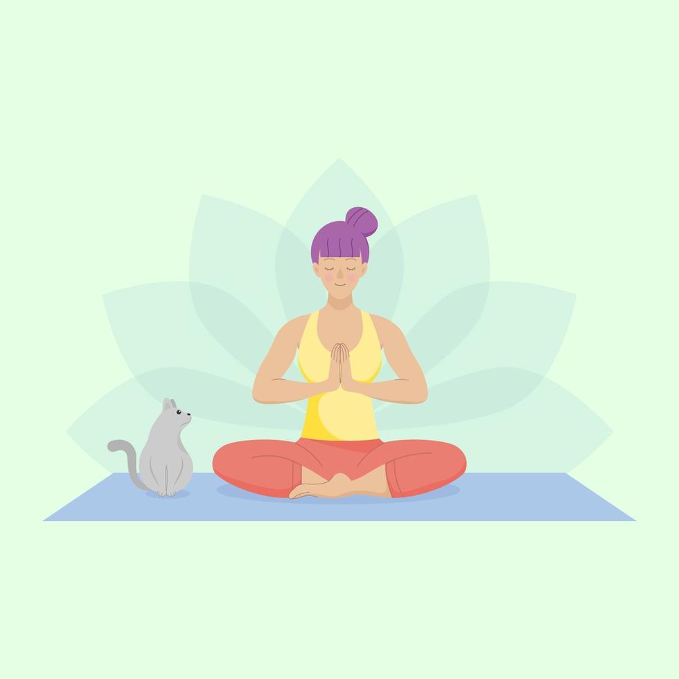 Woman practicing meditation vector