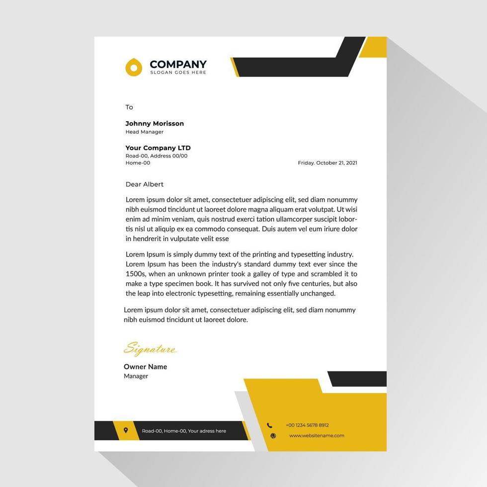Business letterhead with yellow and black angled shapes vector