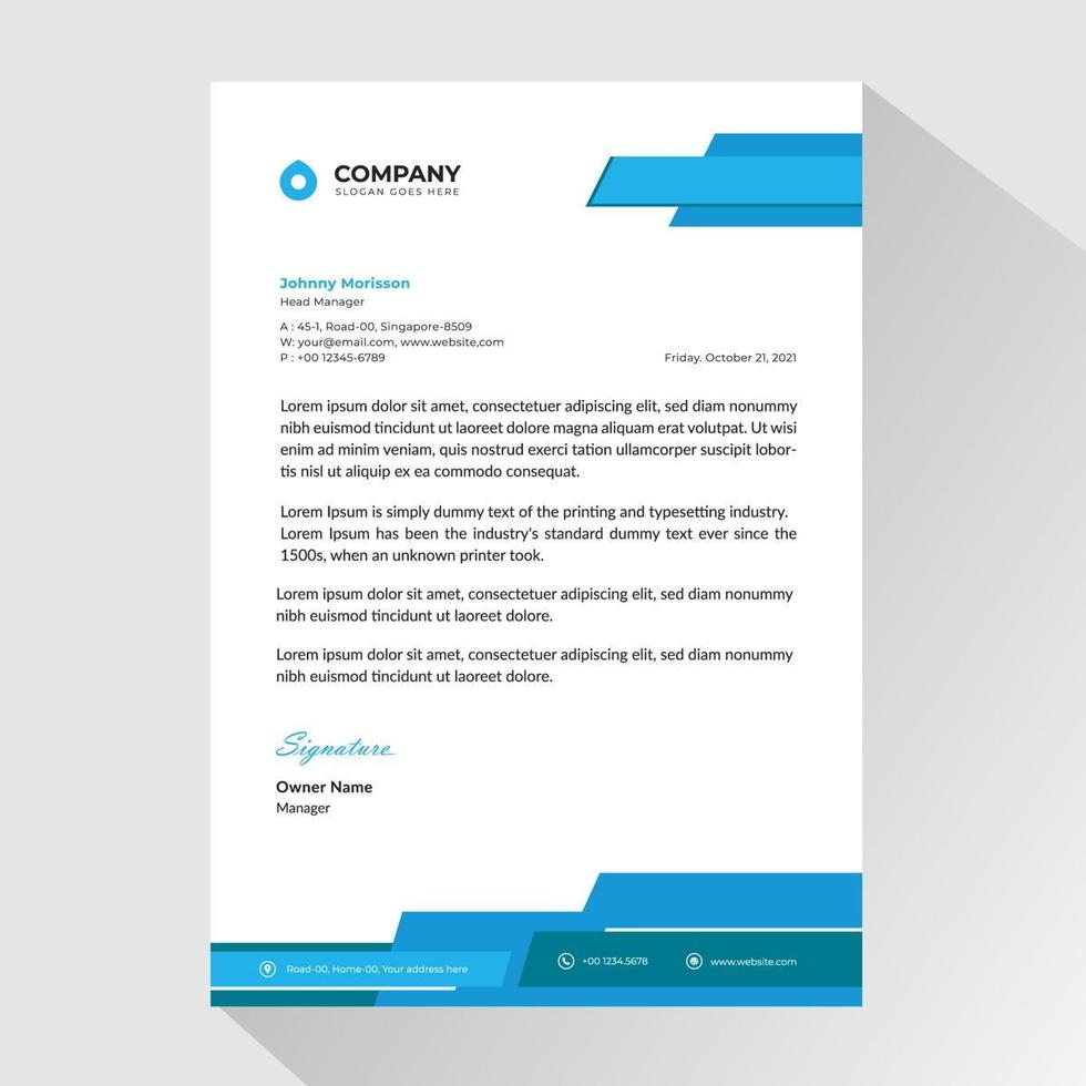 Business letterhead with layered angled blue shapes vector