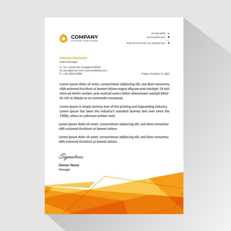 Business letterhead with orange polygon shapes vector