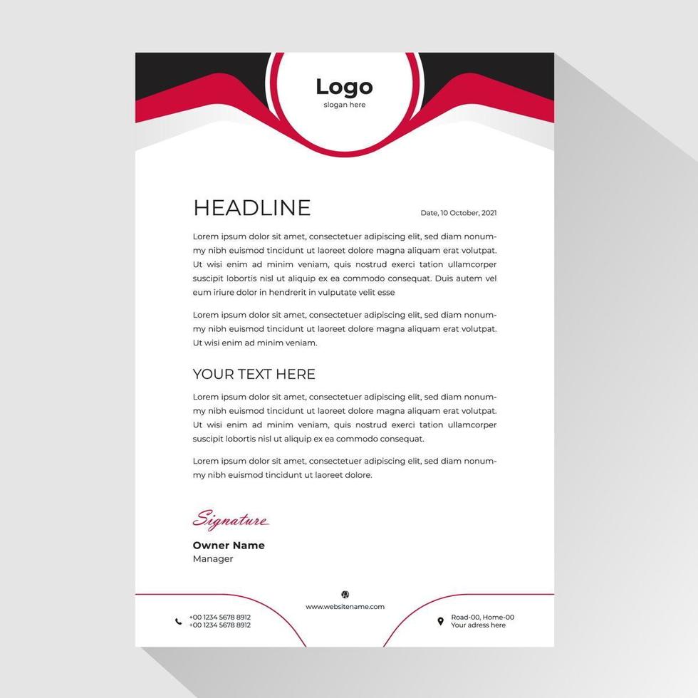 Business letterhead with curved shape black and red header vector