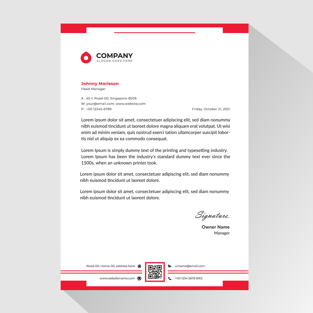 Download Business letterhead with red top and bottom borders ...