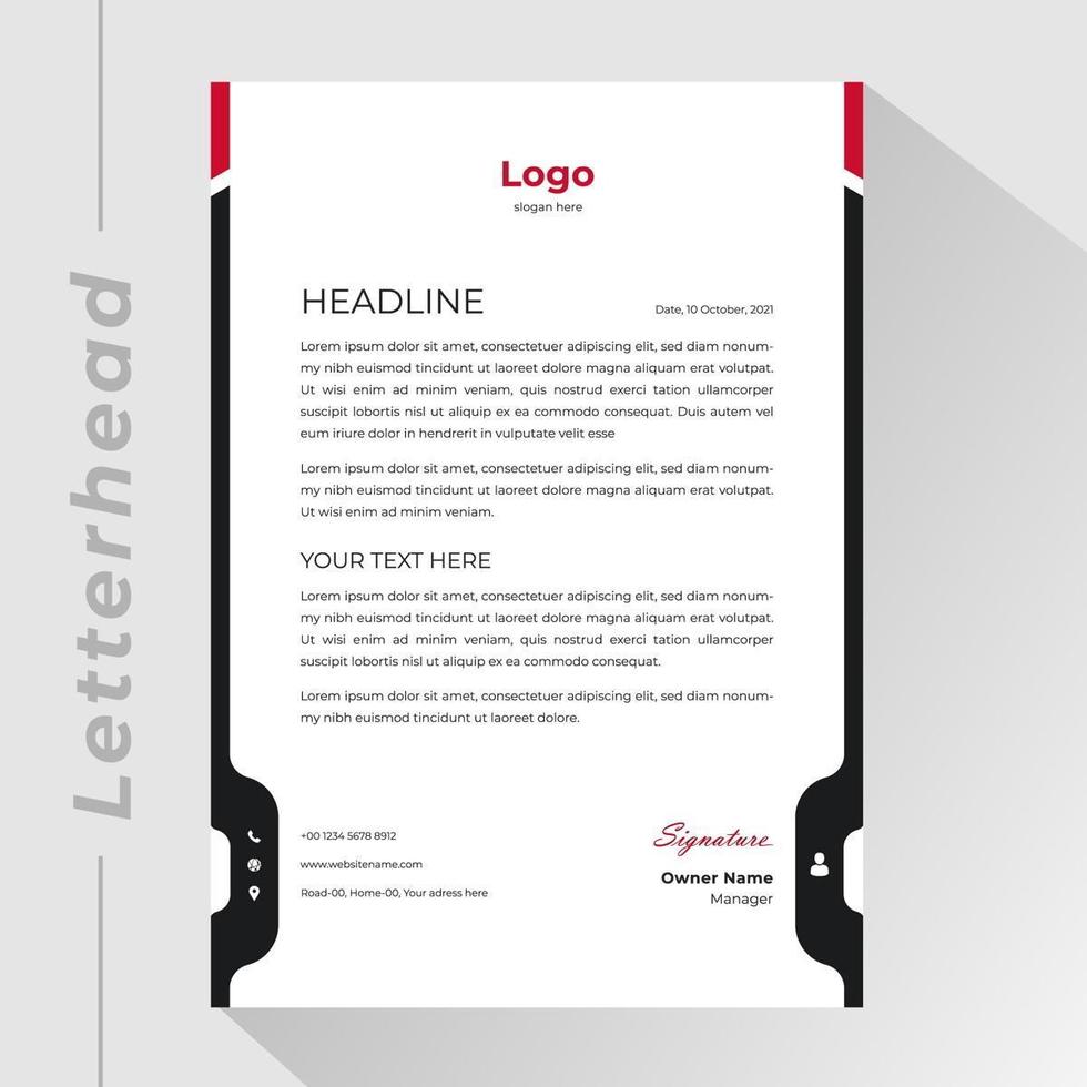 Business letterhead with red and black vertical borders vector