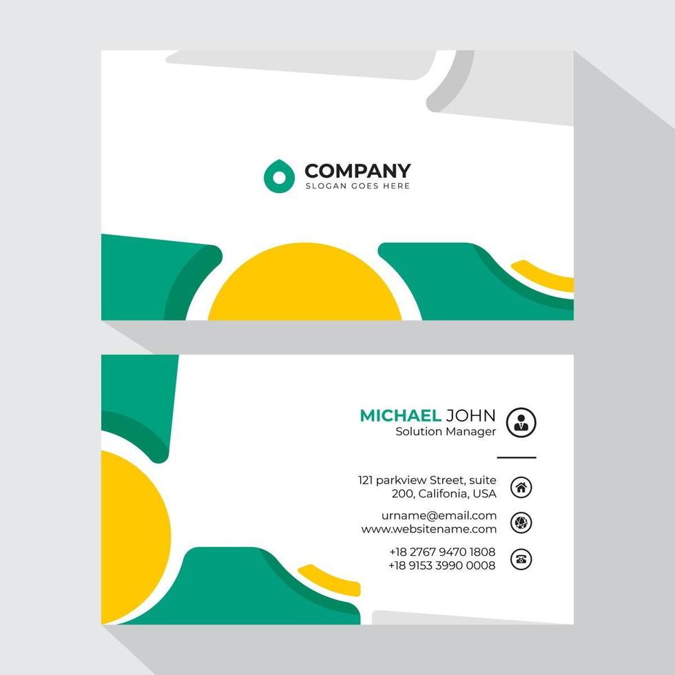 Business card with abstract green and yellow shapes vector