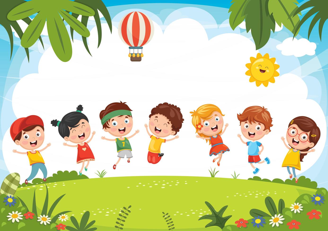 Kids Playing Outside in Summer  vector