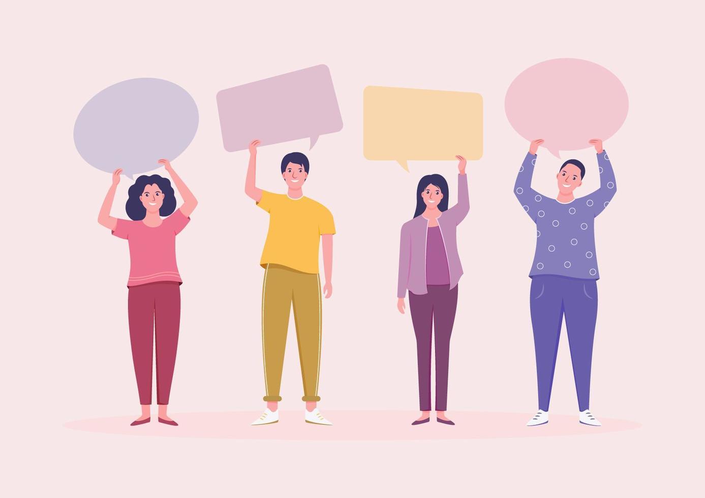 Group of young people holding empty  speech bubbles vector