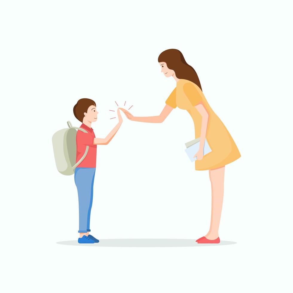 Young teacher giving high five to student vector