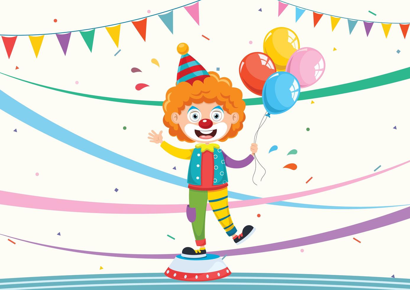 Cartoon Clown with Balloons and Banners vector