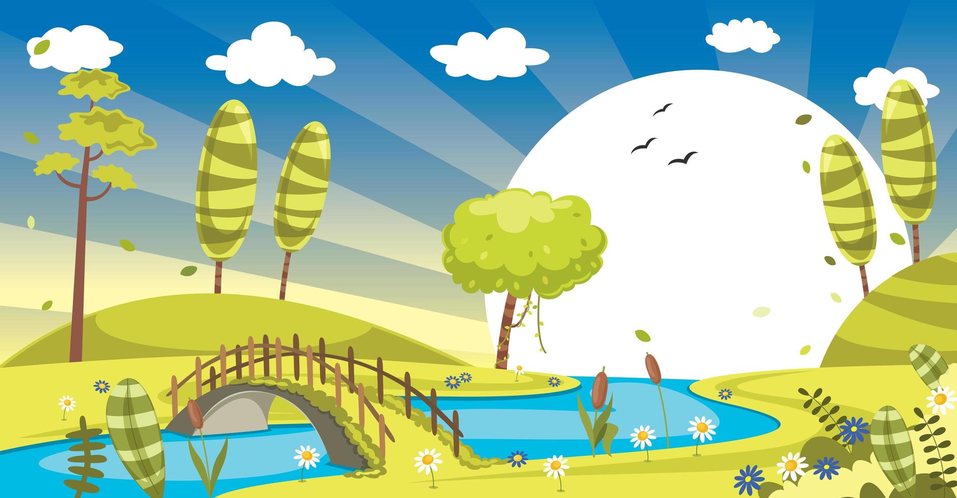 paisaje verde con sol vector