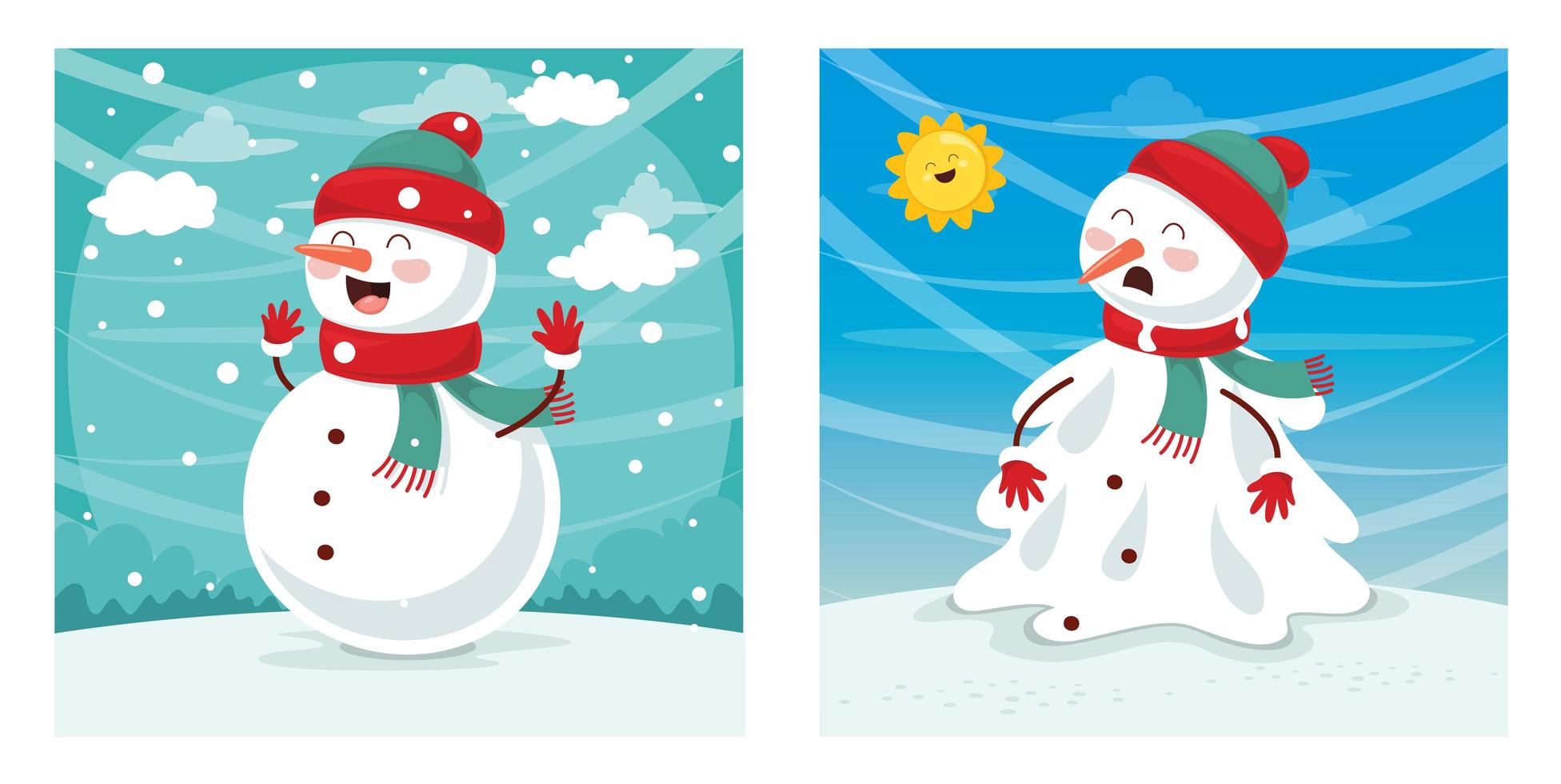 conjunto de muñeco de nieve feliz y triste vector