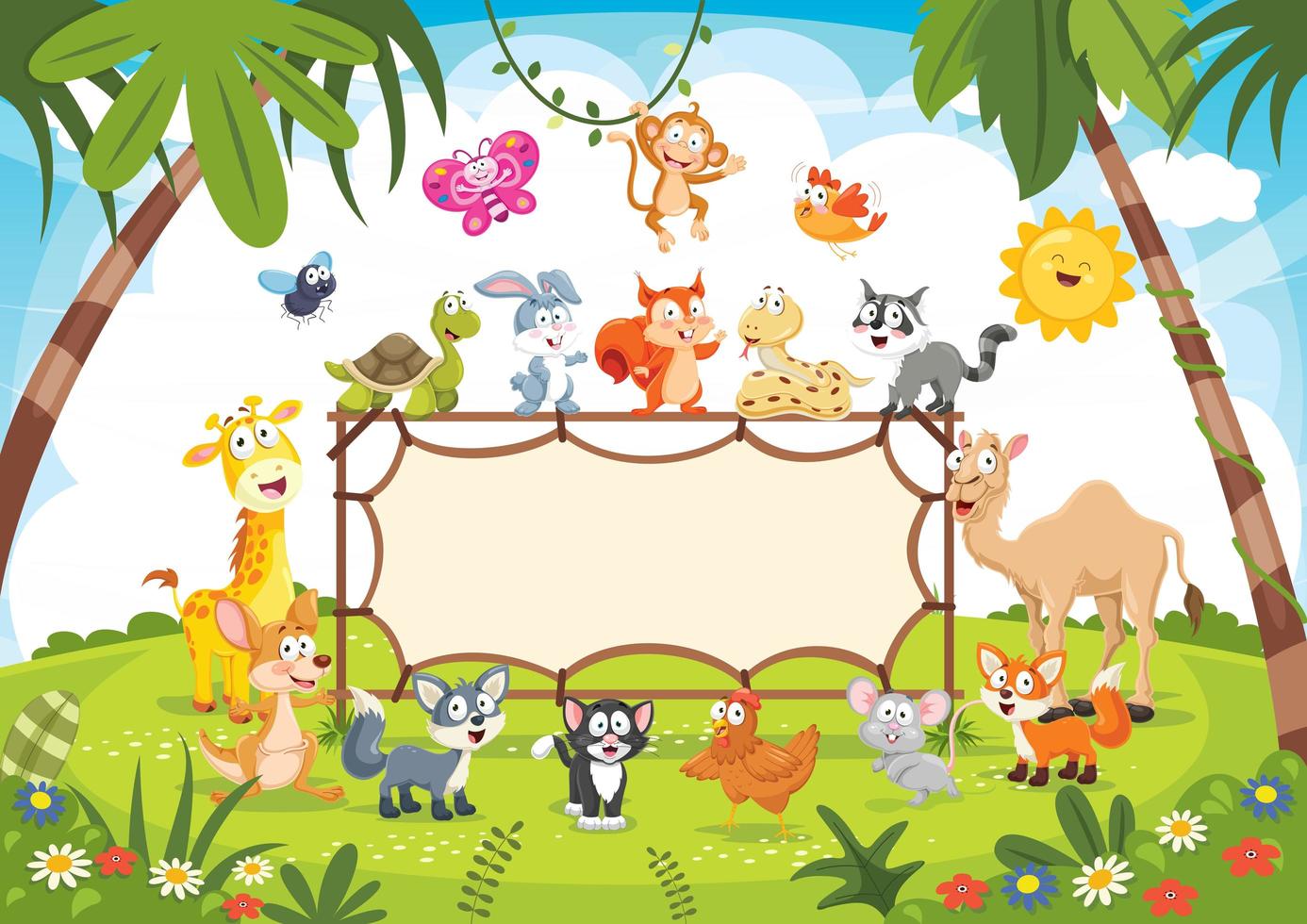 Wild Animals in Nature Holding Sign vector