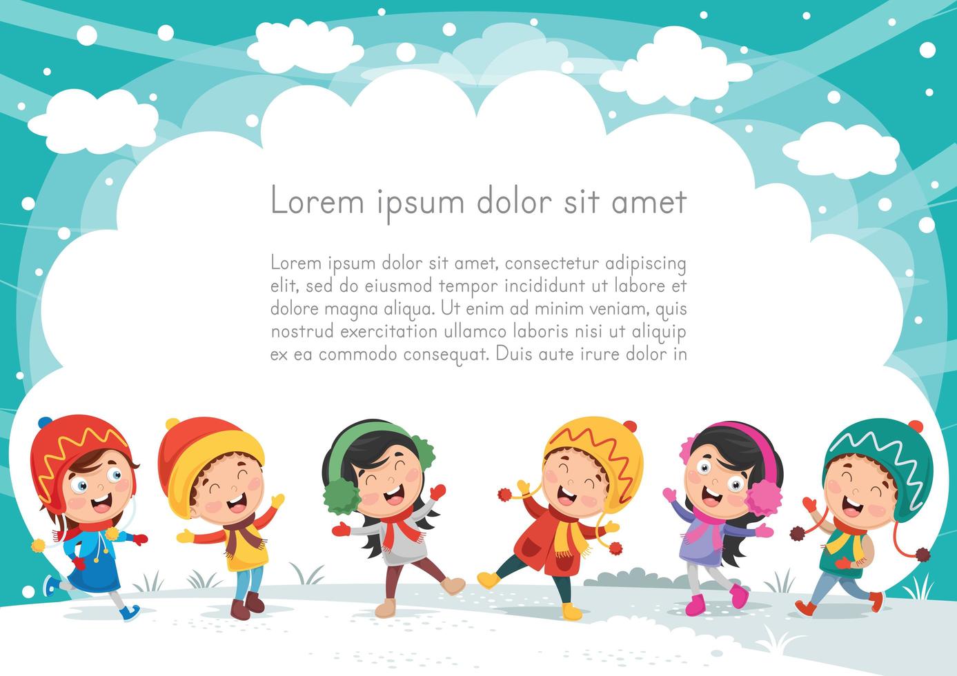 paisaje de escena de invierno con niños felices vector