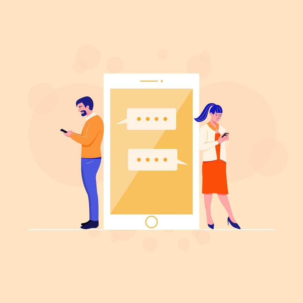 Couple chatting on mobile phone app vector