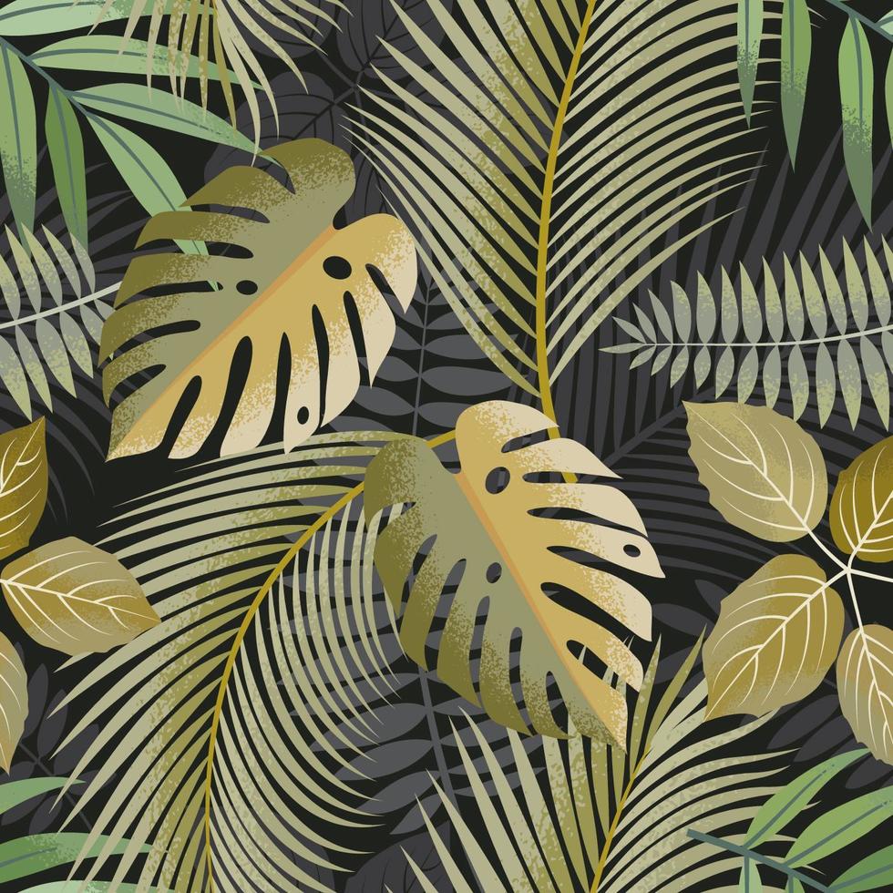 Green toned tropical leaves seamless pattern vector