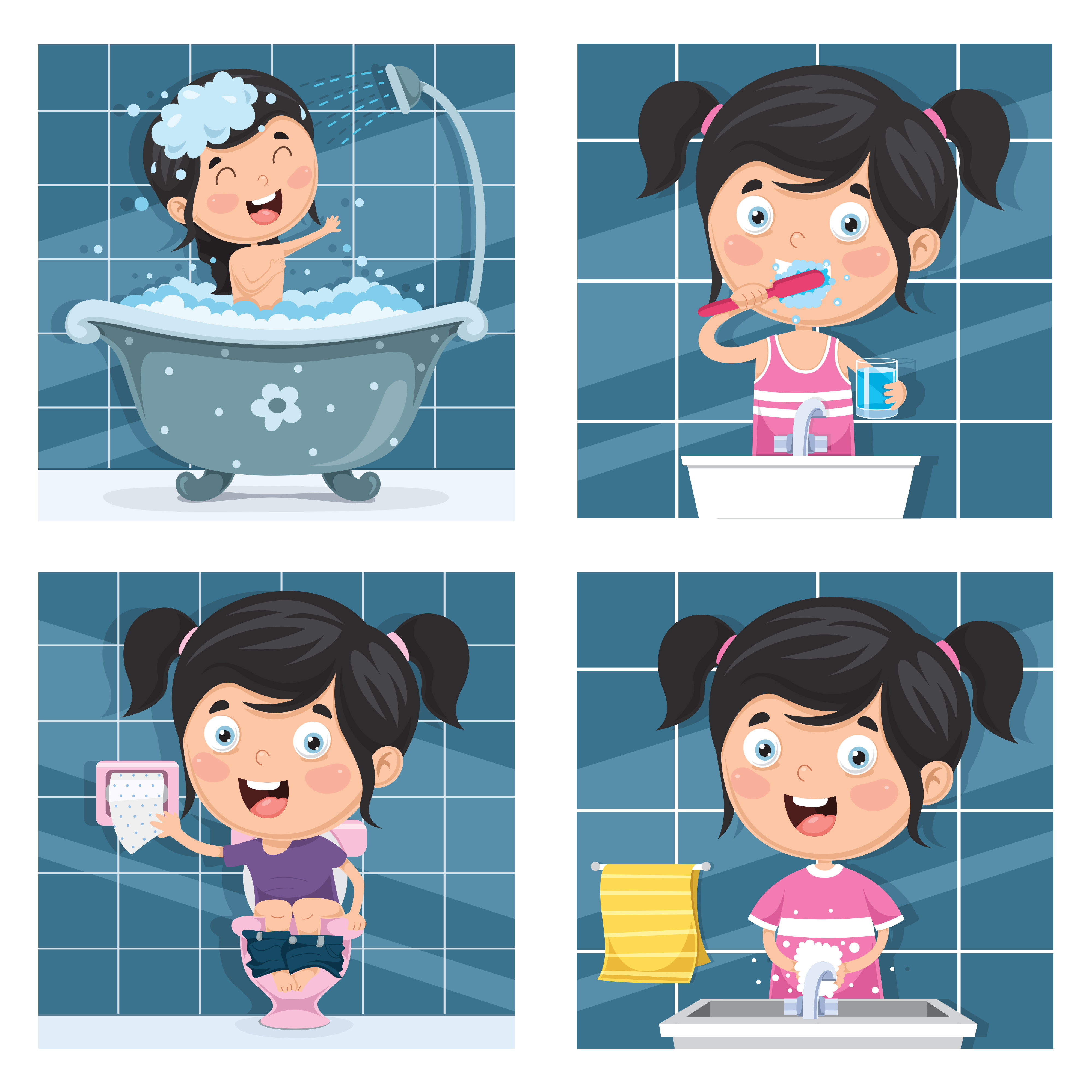 Girl Bathing and Morning Routine Set 1130522 Vector Art at Vecteezy