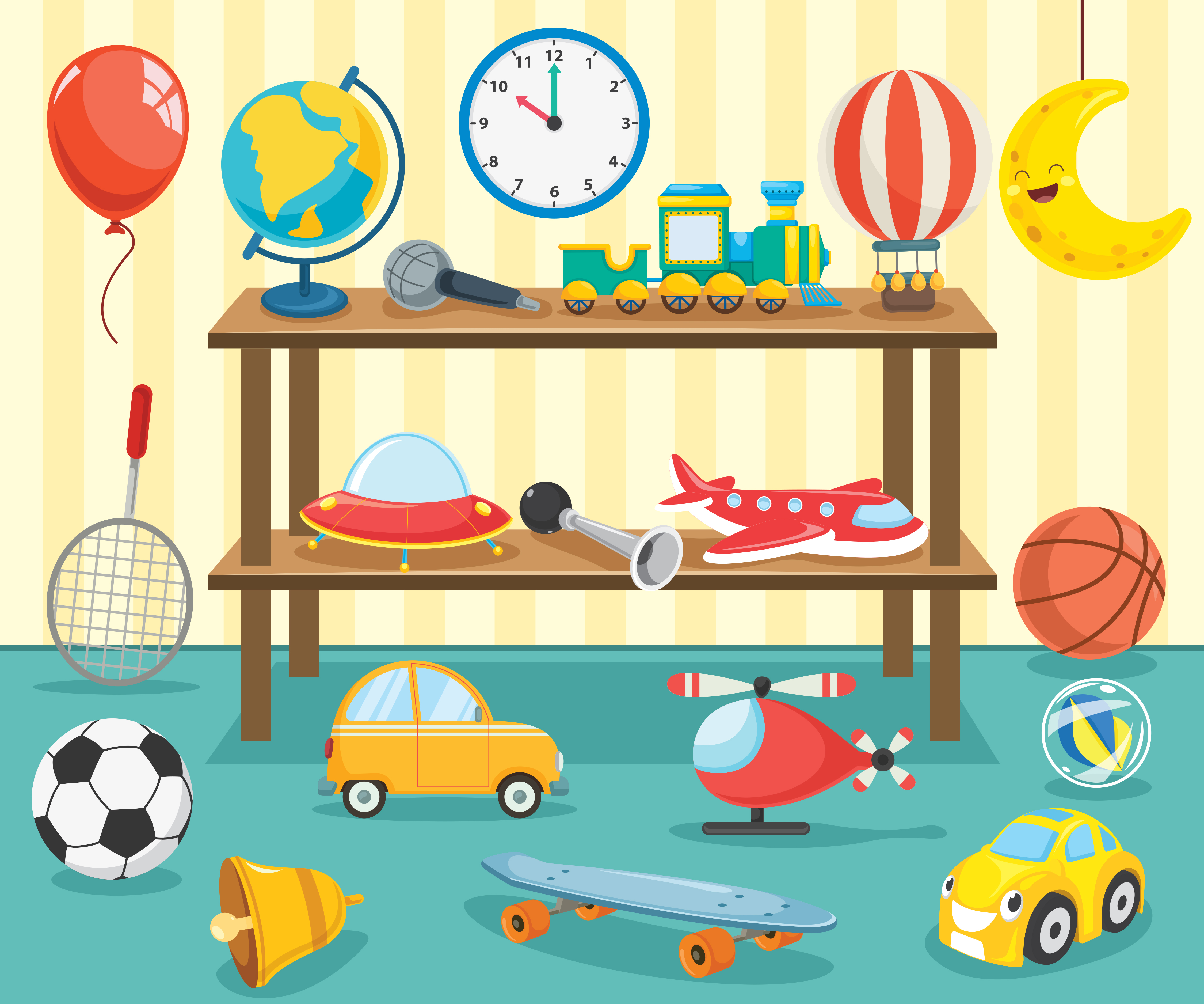 Kids Toys Displayed on Shelf 1130659 Vector Art at Vecteezy
