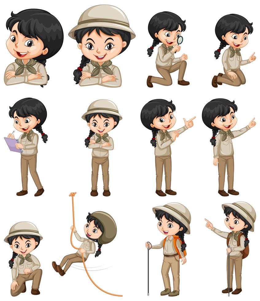 conjunto de niña en traje de safari vector