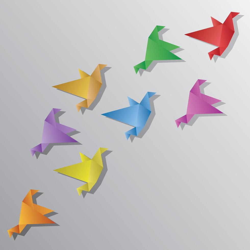 Lots of Origami Birds are flying together vector