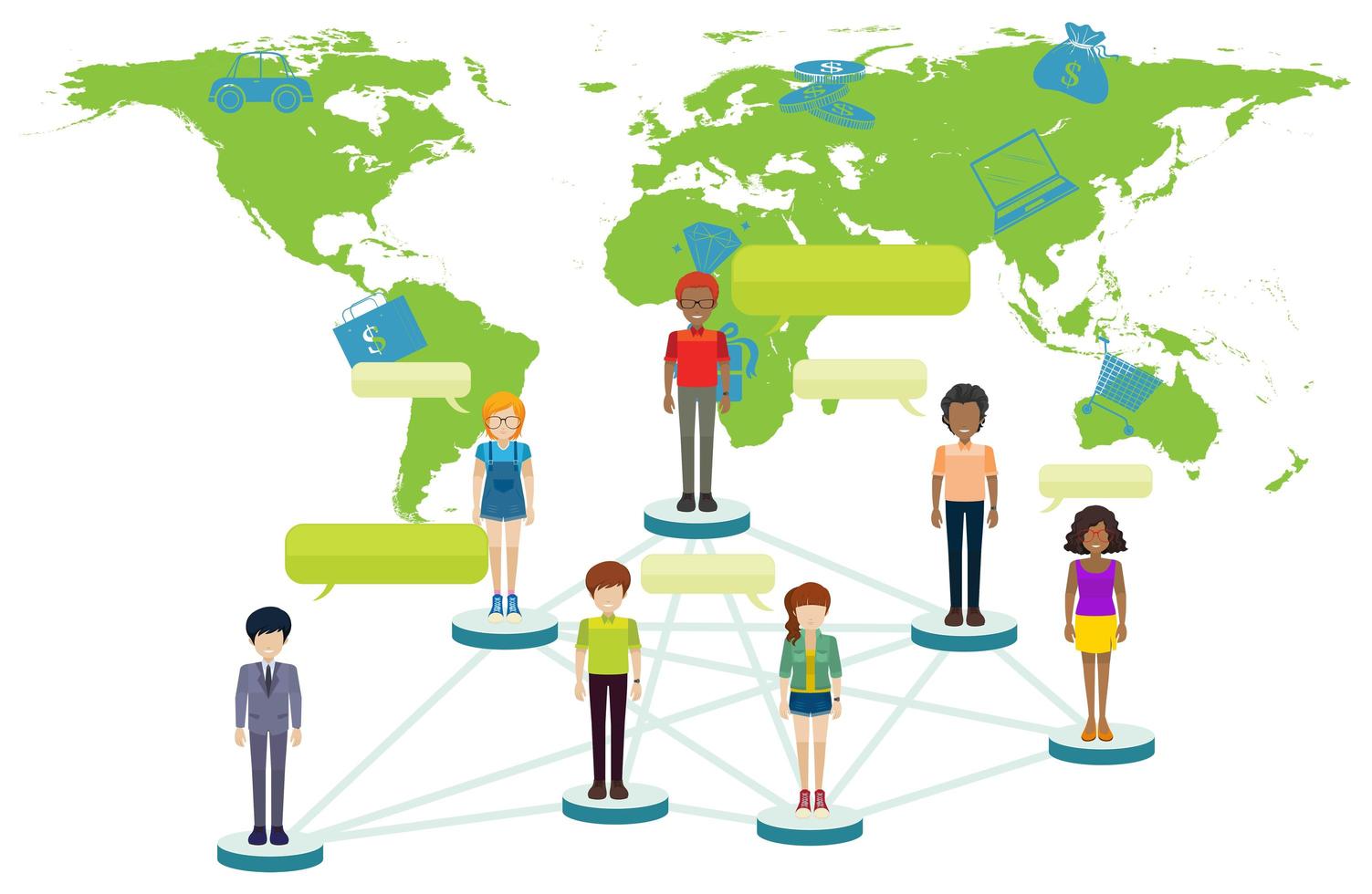 infografía con personas en el mapa mundial vector