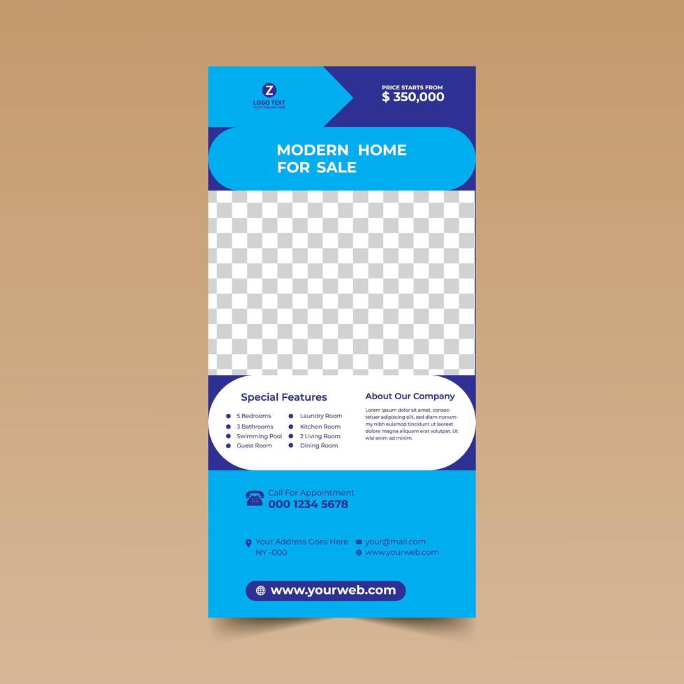 plantilla de tarjeta de bastidor vertical simple azul vector