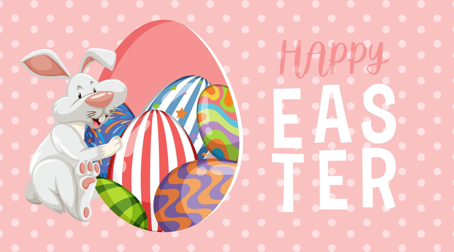 Pink, White Polka Dot Easter Background with Rabbit and Eggs vector