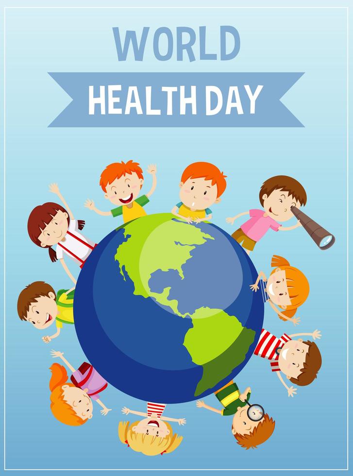 Mother Earth Day Poster with Happy Children Around Earth vector
