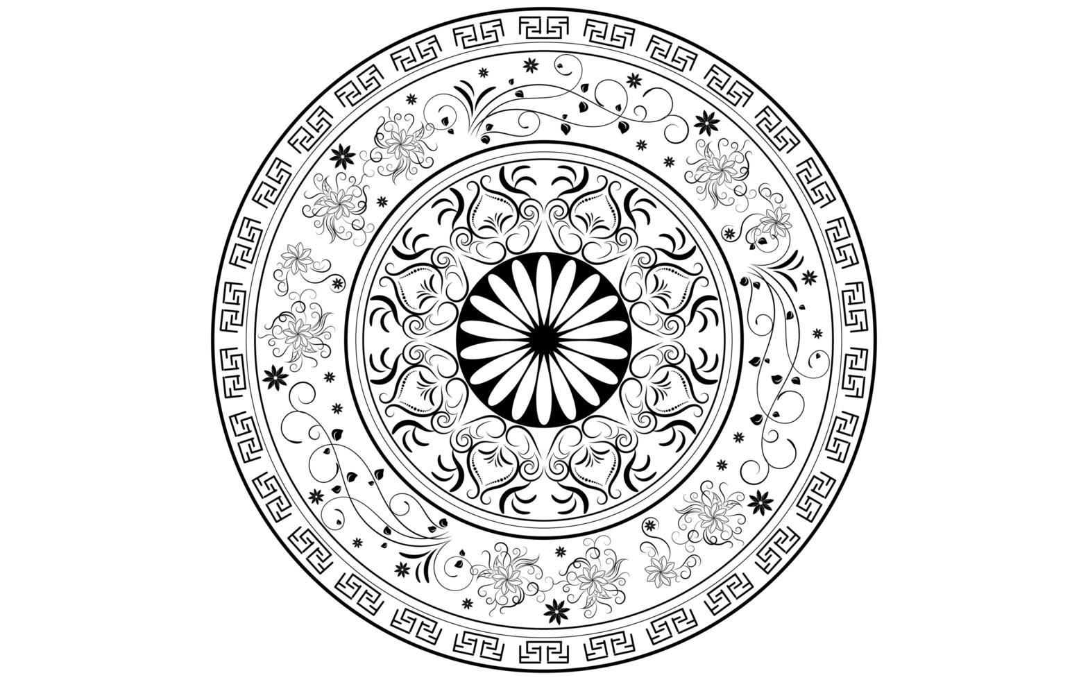 Circular  Flower Mandala black and white style vector