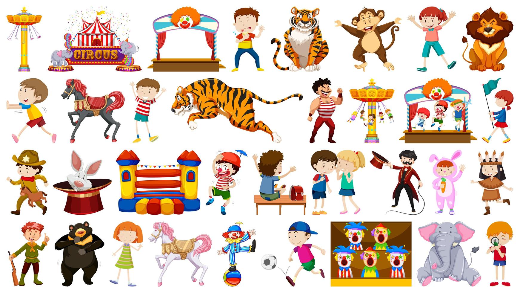 Circus Animals and Clowns Set vector