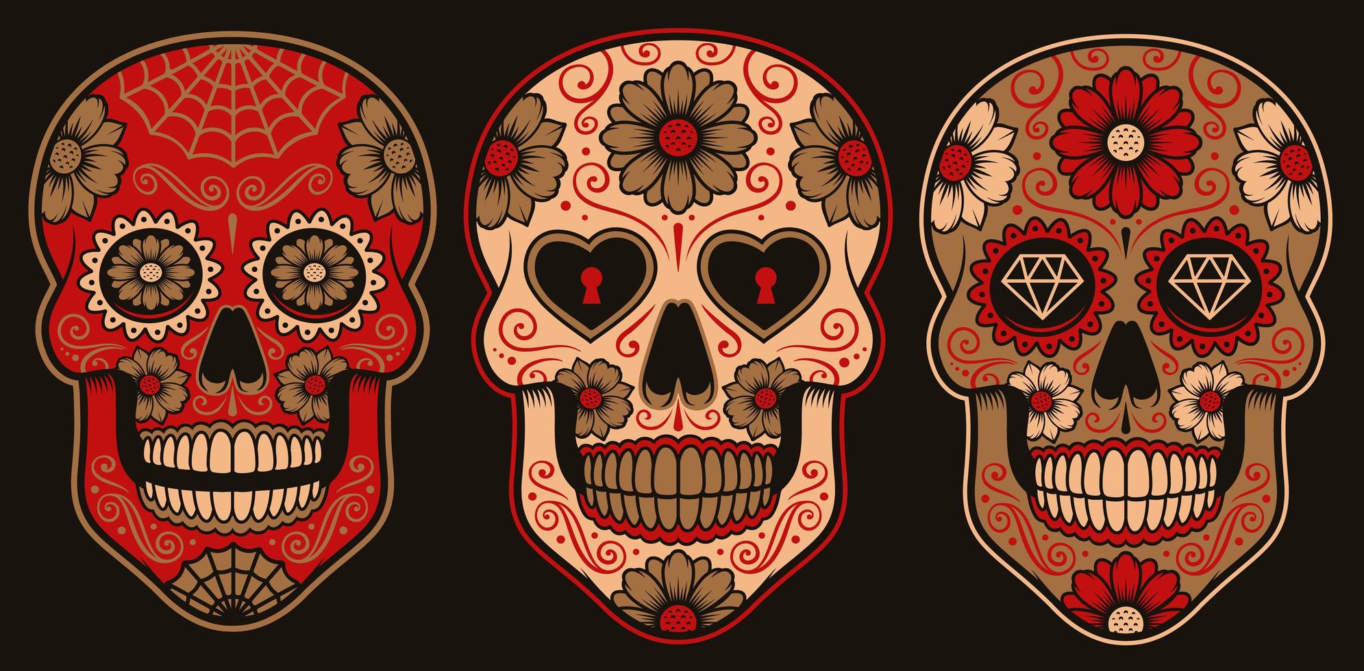 conjunto de calaveras de azúcar mexicanas vector