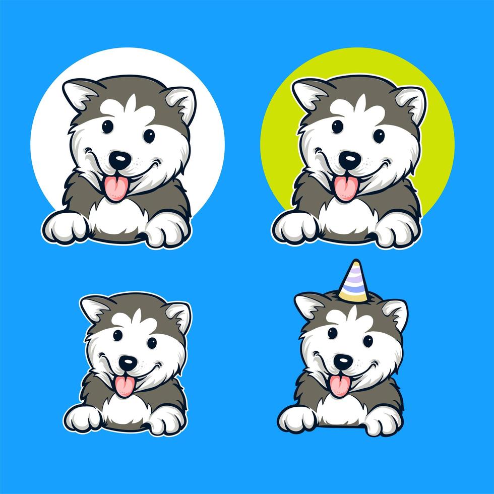 conjunto de dibujos animados de perro husky vector