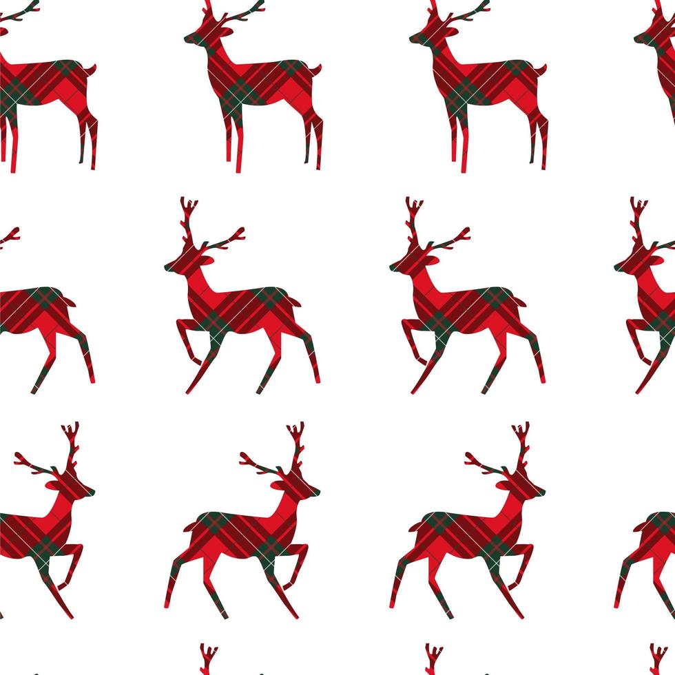 Christmas Seamless Pattern with Tartan Reindeer  vector