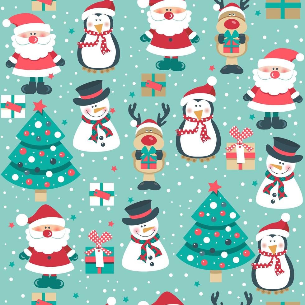 Christmas Seamless Pattern with Reindeer and Snowmen vector