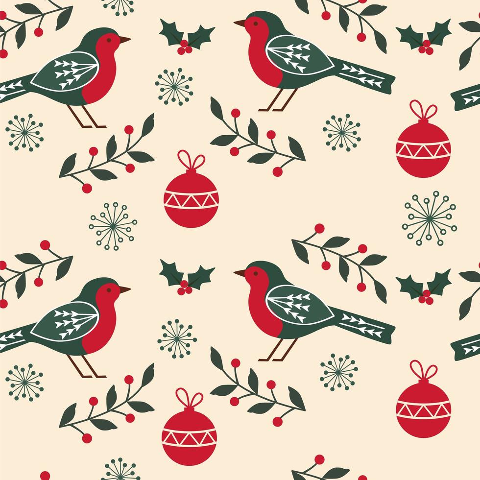Seamless Christmas Robins Pattern  vector