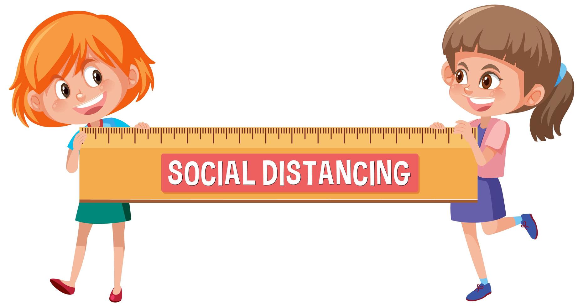 Social distancing with girls and ruler  vector