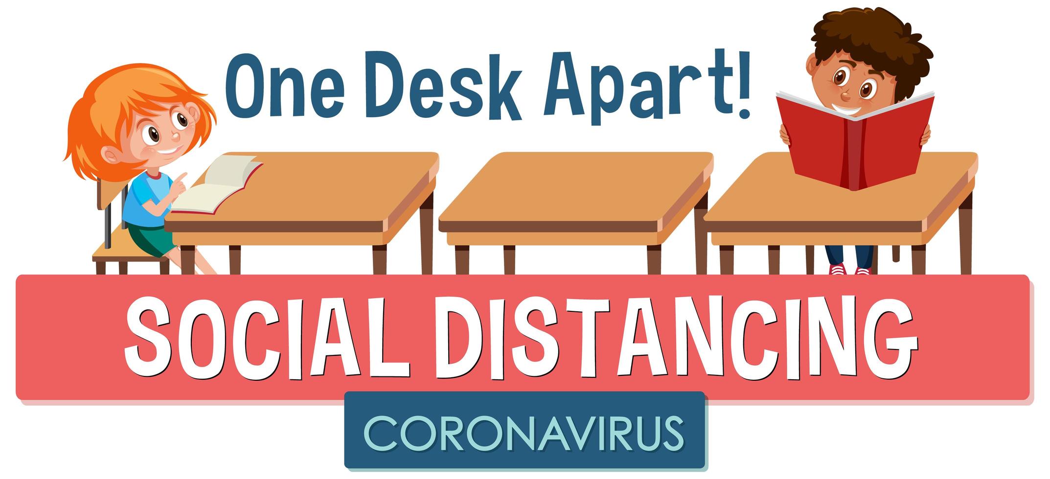 Coronavirus poster with social distancing desks  vector