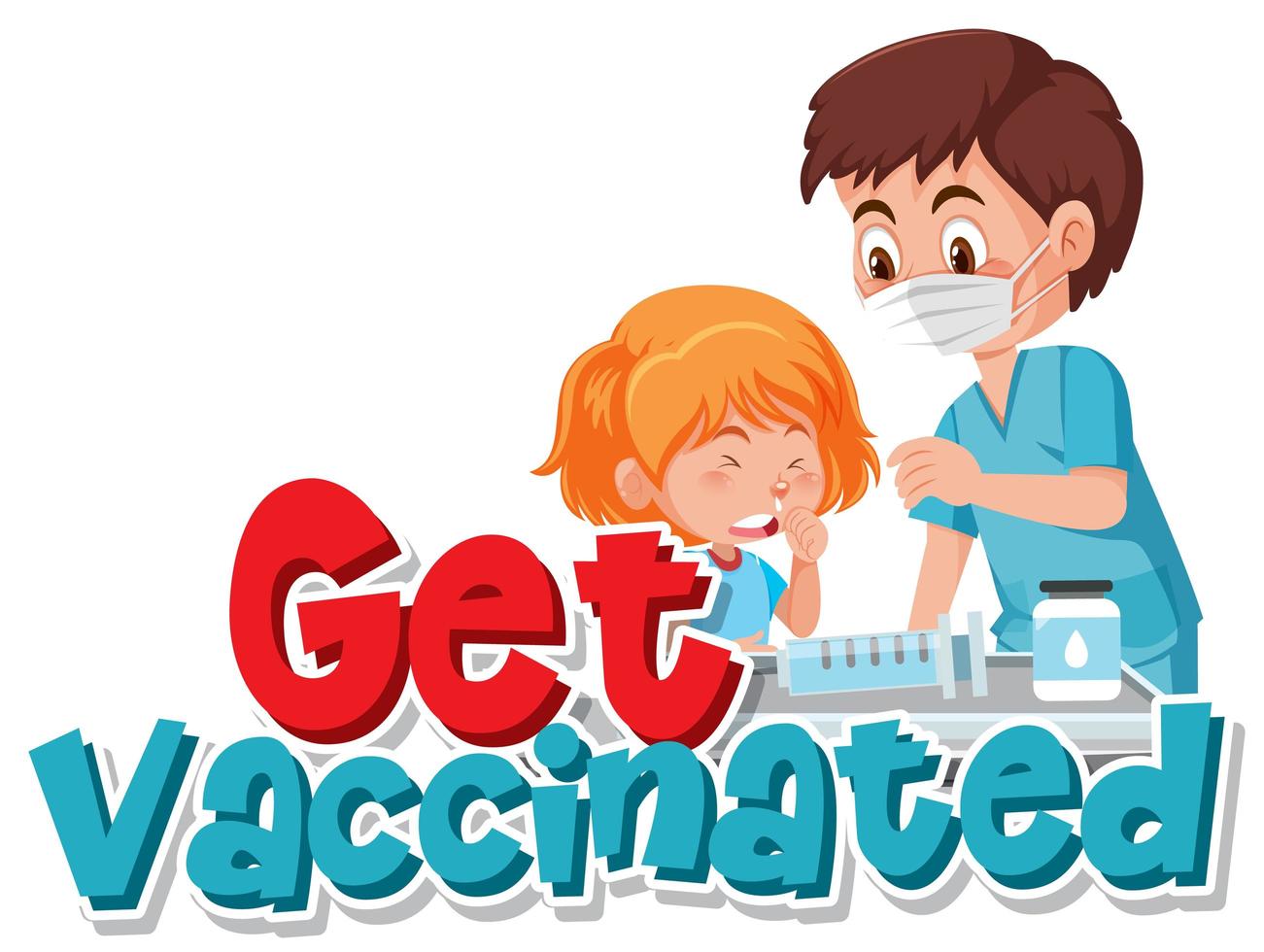 Girl getting vaccinated with Get Vaccinated text vector